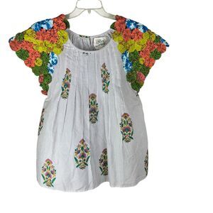 OH MY STARS floral cap sleeve Flowy Blouse Medium Striped